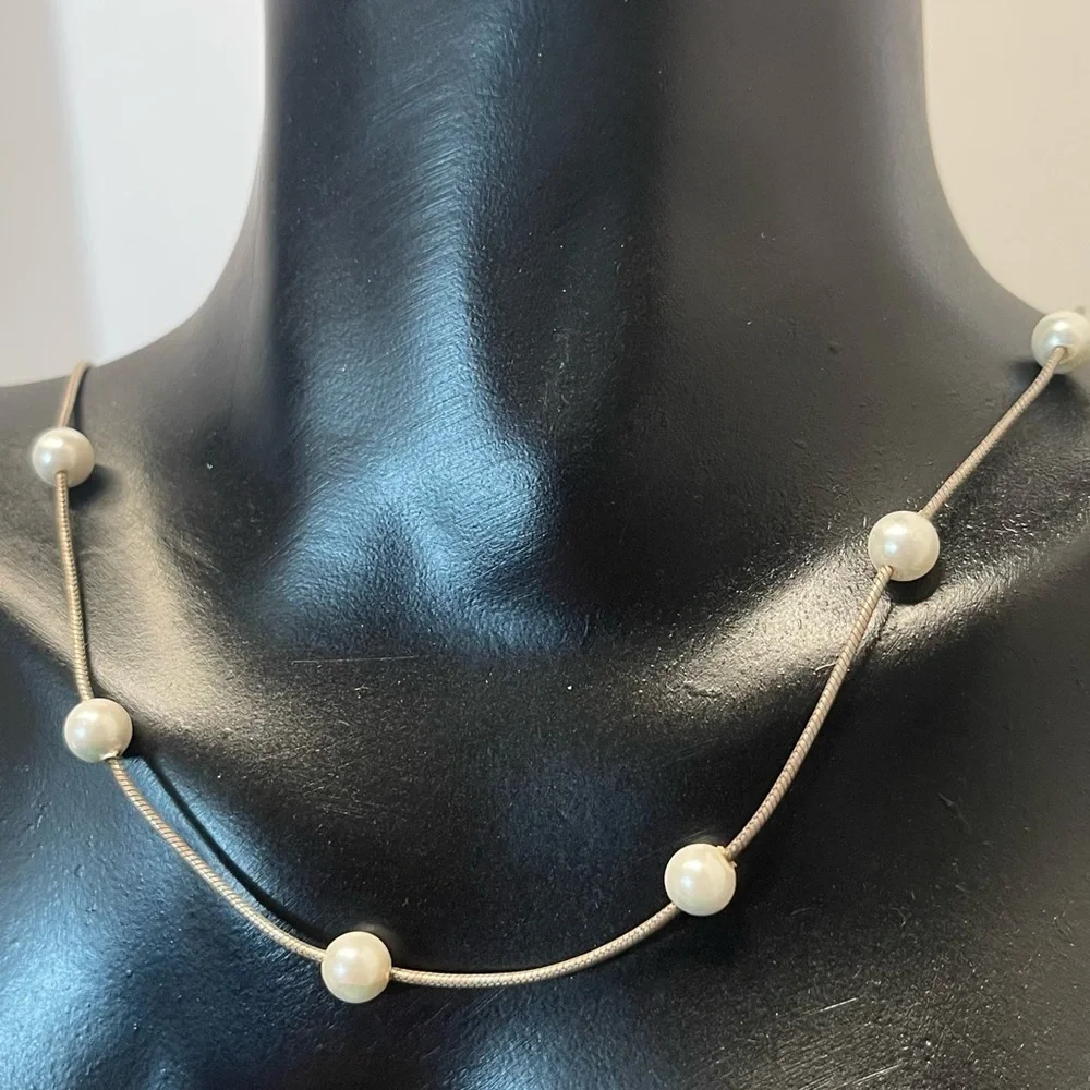 Sterling silver faux pearl necklace